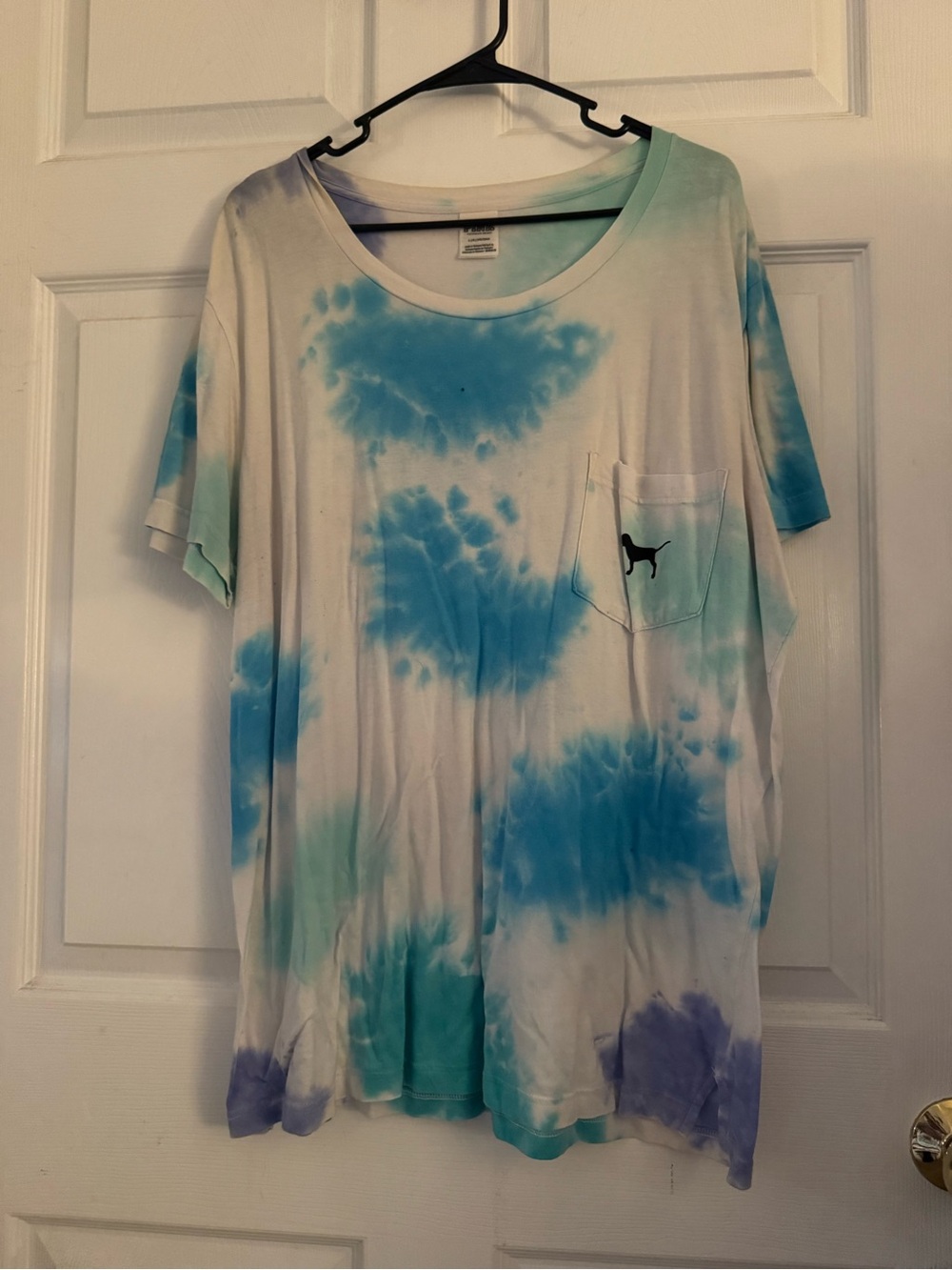 VS PINK Tie-Dye Pocket Tee with PINK Logo - Blue & Teal